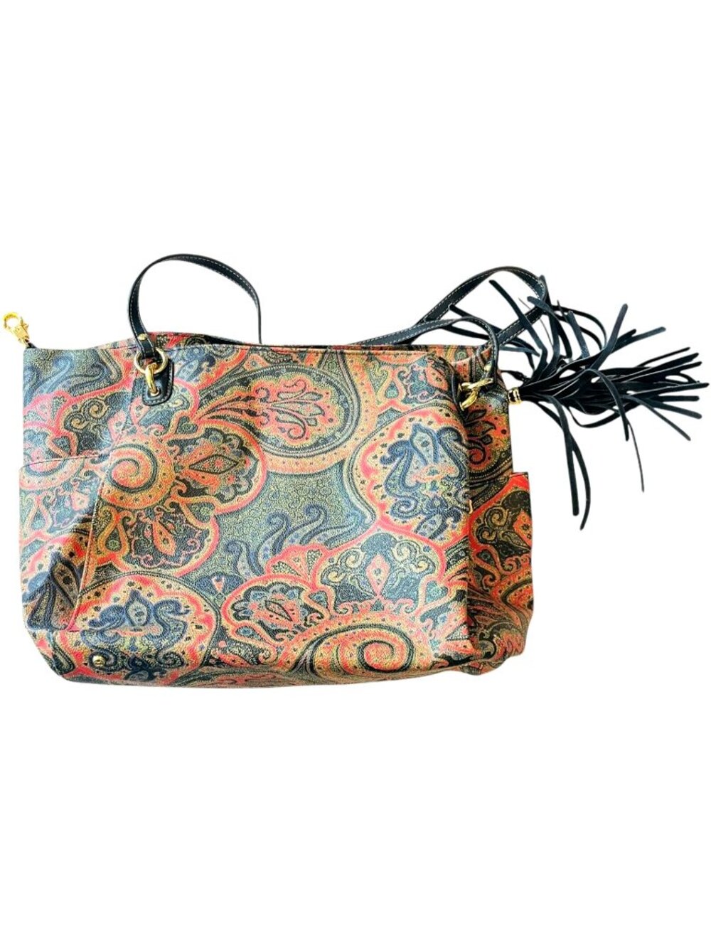 Eric Javits New York - Mid-Sized Purse with Black Tassles and Paisley Design